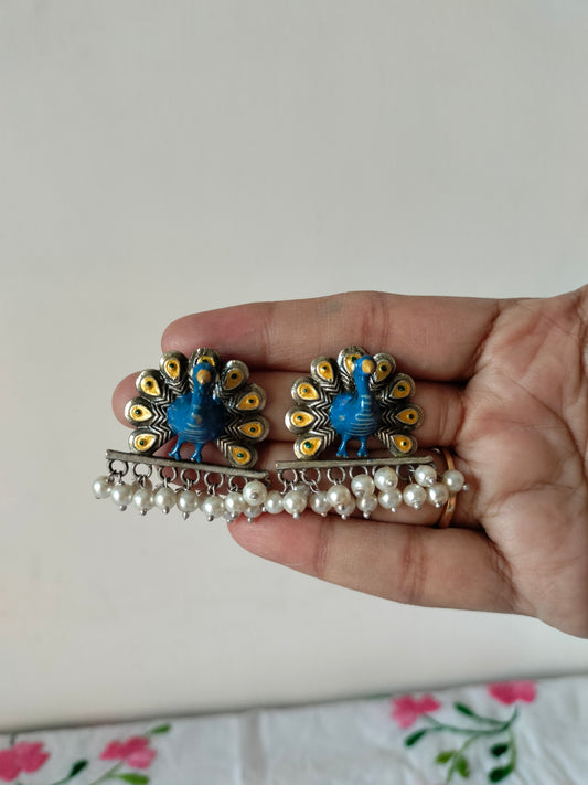 Blue Peacock Earrings