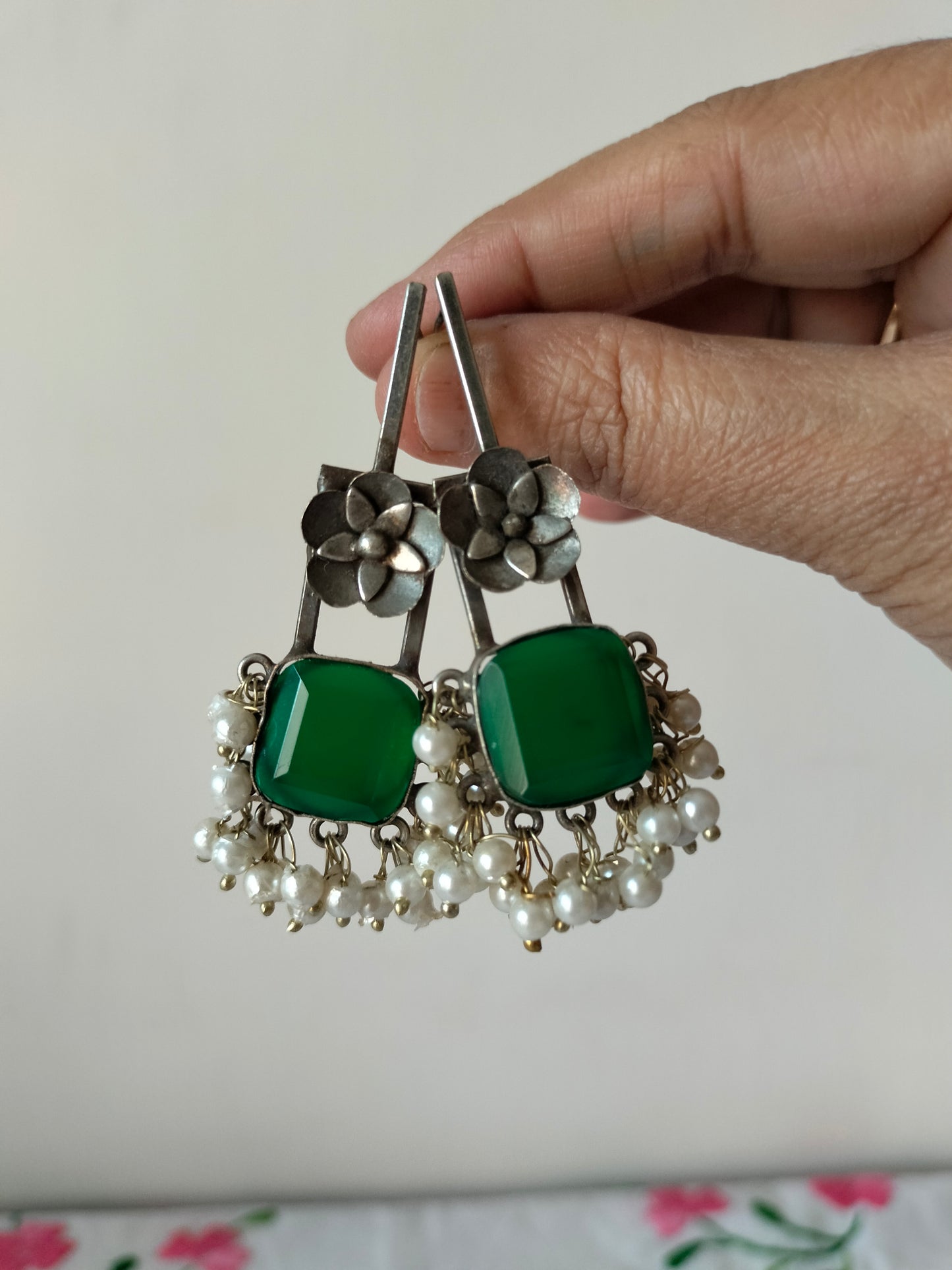 Green Monalisa Stone Earrings with Zalar