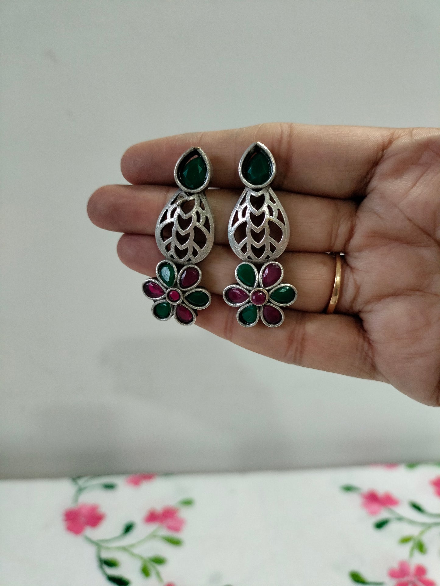 Green Rani Silver Replica Earrings