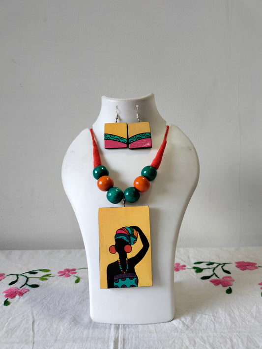 Lady Painted Wood Handmade Jewellery