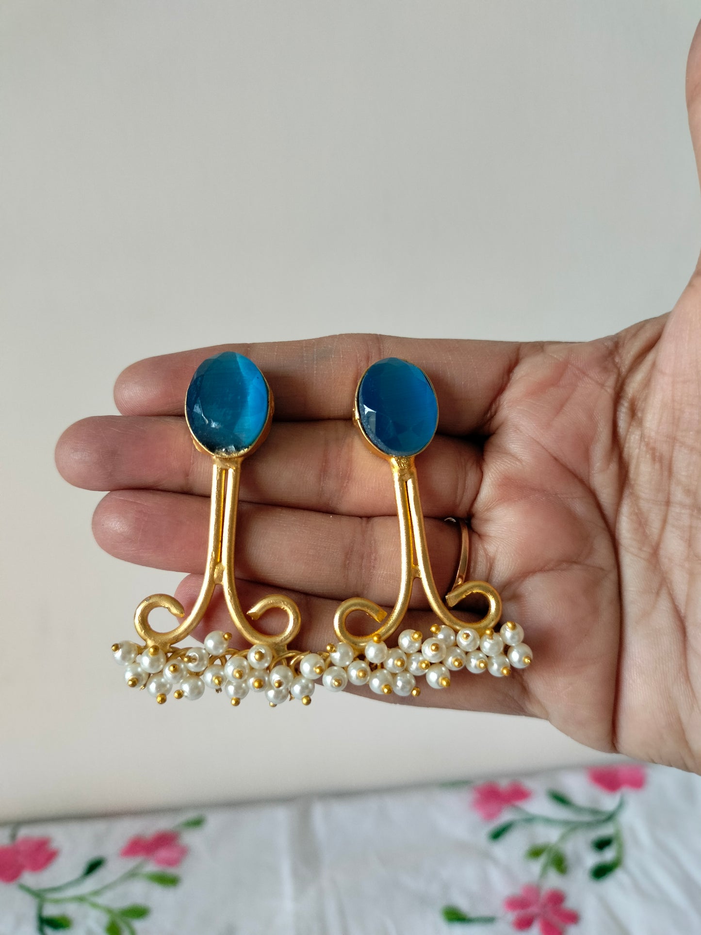 Light Blue Golden Earrings