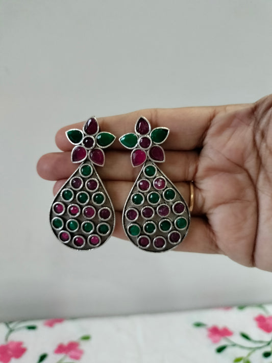 Multi Colour Oval Shape Oxidise Earrings