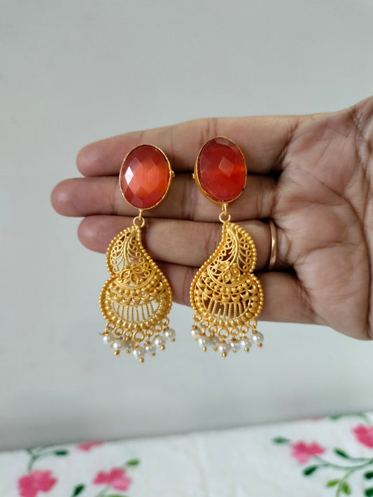 Orange Golden Earrings