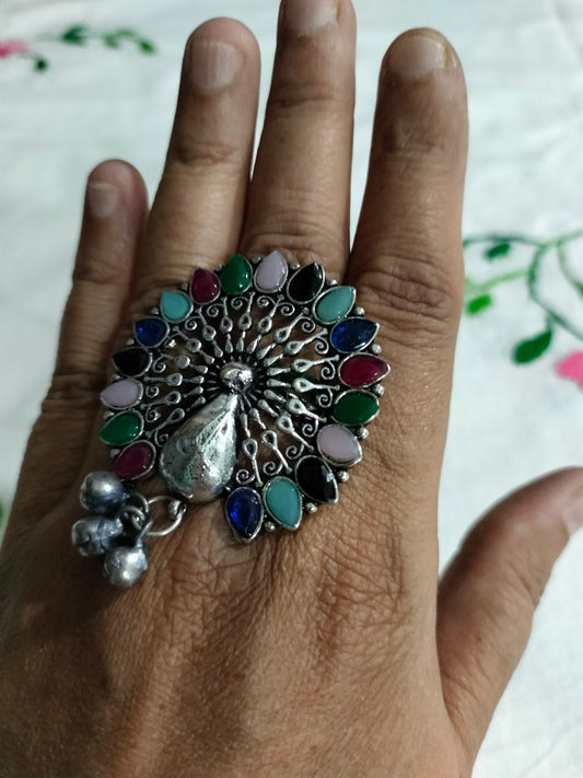 Peacock  Multi Colour Finger Ring