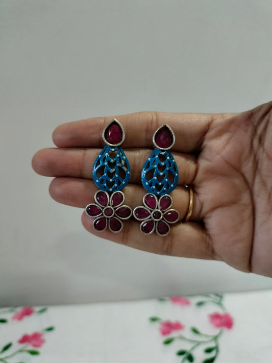 Pink Blue Monalisa Stone Earrings