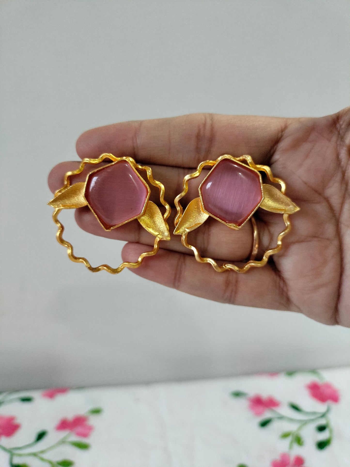 Pink Golden Earrings