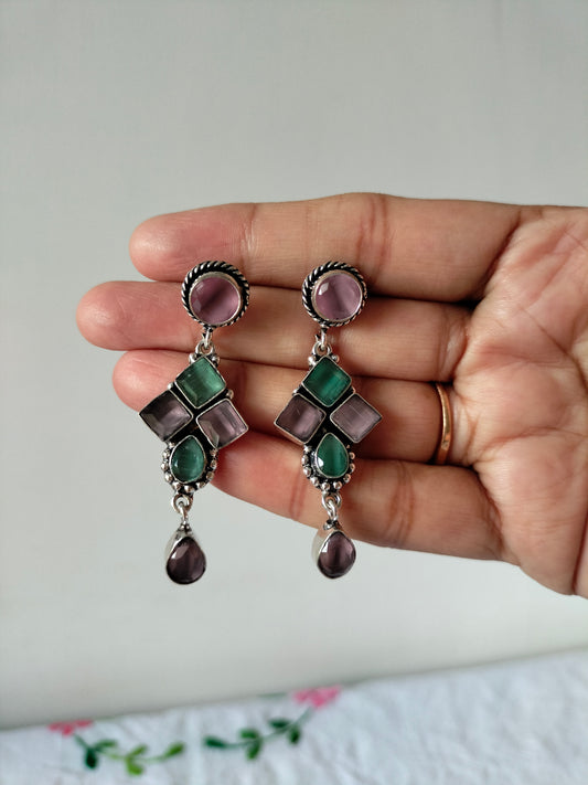 Pink Green Light Colour Earrings