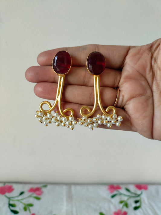 Red Colour Golden Earrings