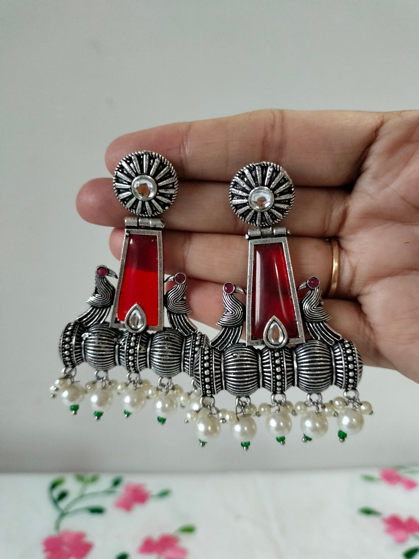 Red Colour Oxidize Earrings