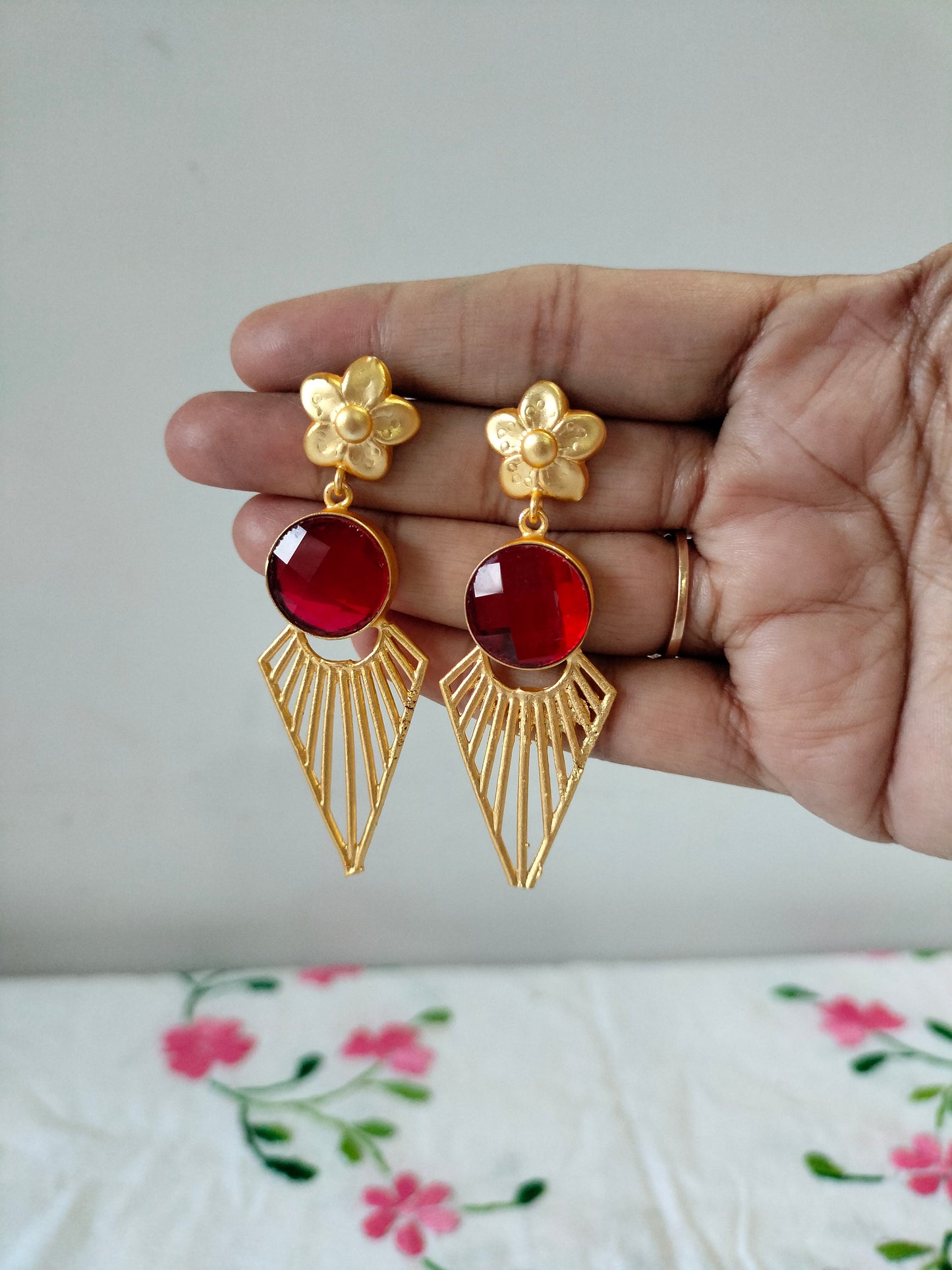 Red Golden Hanging Earrings