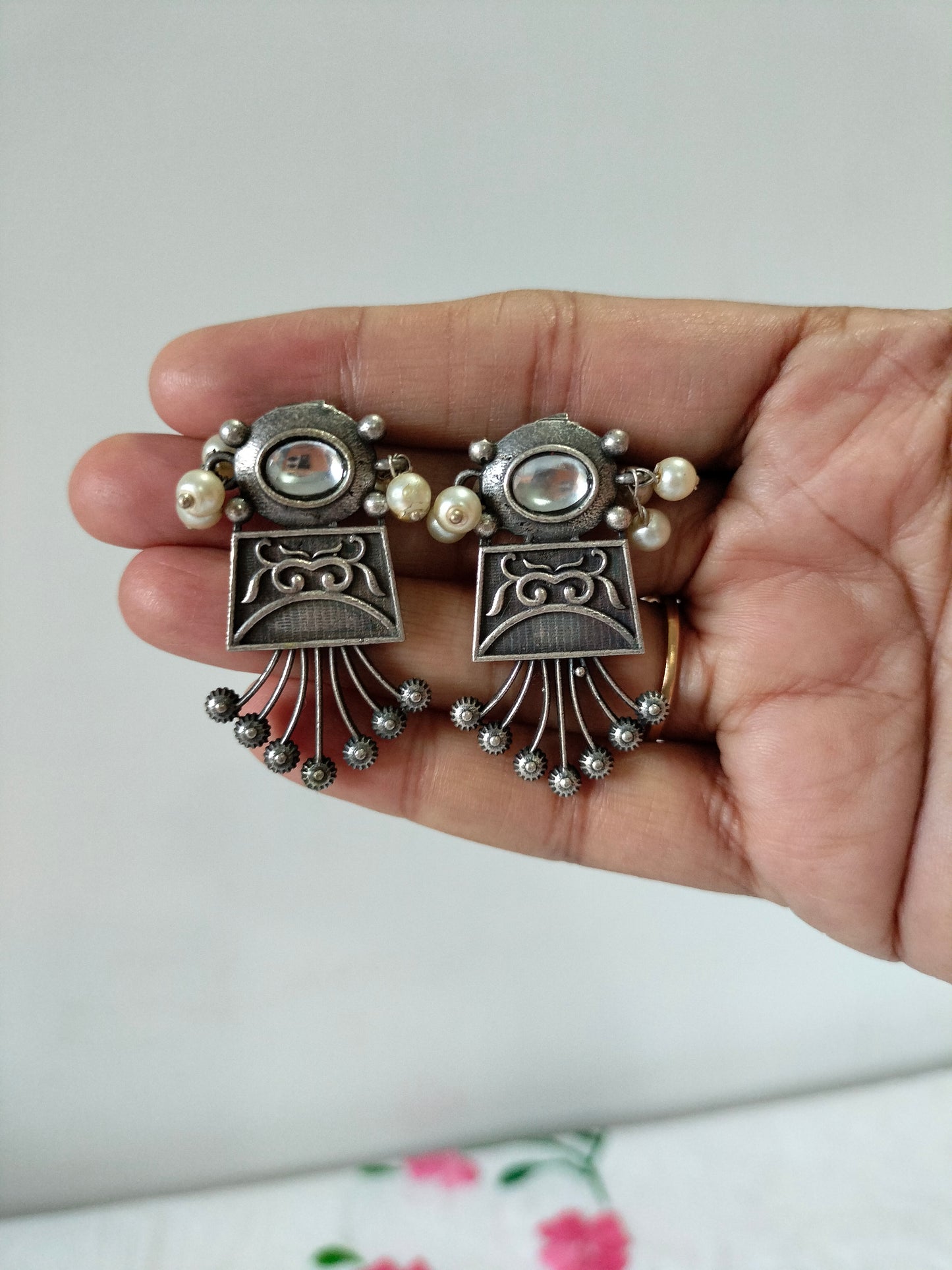 Brass Metal Silver Plated Earrings