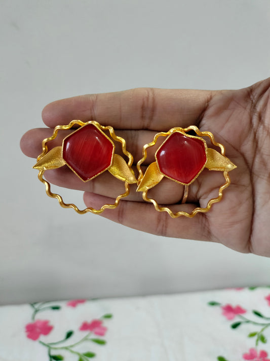 Tomato Colour Golden Earrings